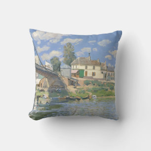 Bridge at Villeneu by Sisley Impressionist Paint Cushion
