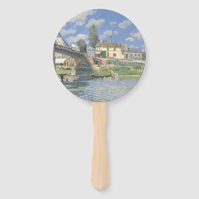Bridge at Villeneu by Sisley Impressionist Paint Hand Fan (Front)