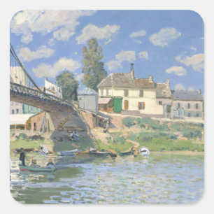 Bridge at Villeneu by Sisley Impressionist Paint Square Sticker