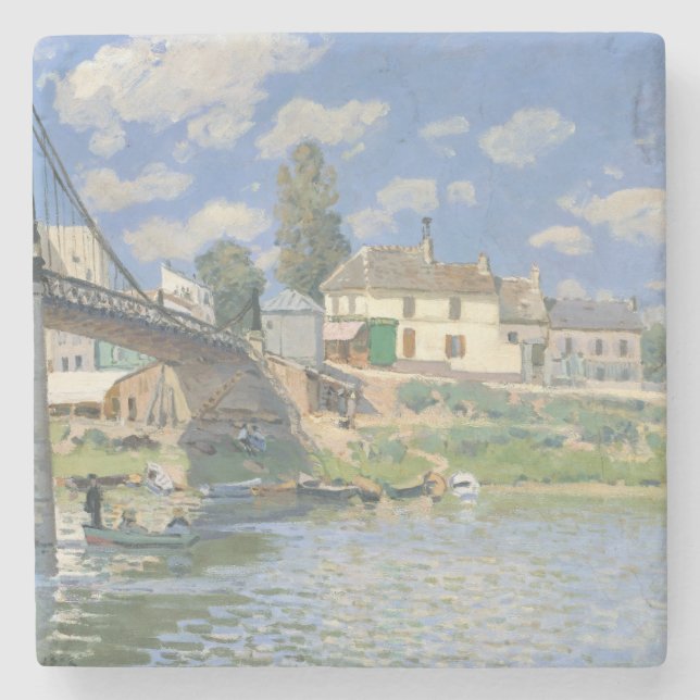 Bridge at Villeneu by Sisley Impressionist Paint Stone Coaster (Front)