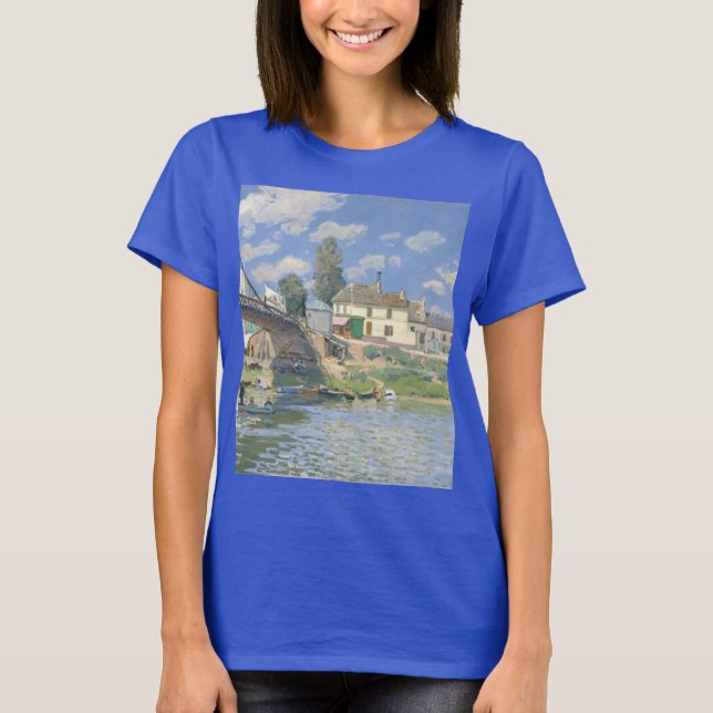 Bridge at Villeneu by Sisley Impressionist Paint T-Shirt (Front)