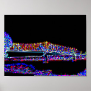 Bridge Crossing Over Ohio River in Neon Lights Poster