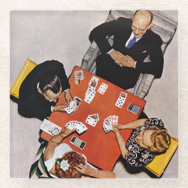 Bridge Game by Norman Rockwell Glass Coaster (Front)