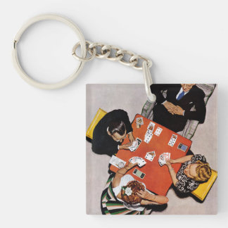Bridge Game by Norman Rockwell Key Ring