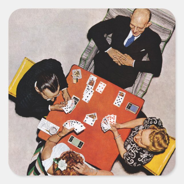 Bridge Game by Norman Rockwell Square Sticker (Front)