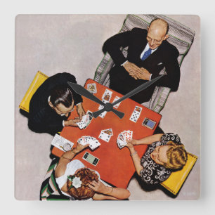 Bridge Game by Norman Rockwell Square Wall Clock
