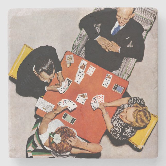 Bridge Game by Norman Rockwell Stone Coaster (Front)