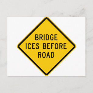 Bridge Ice Warning Highway Sign Postcard