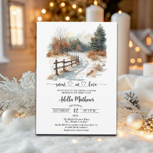 Bridge in Forest Snow in Love Bridal Shower Invitation