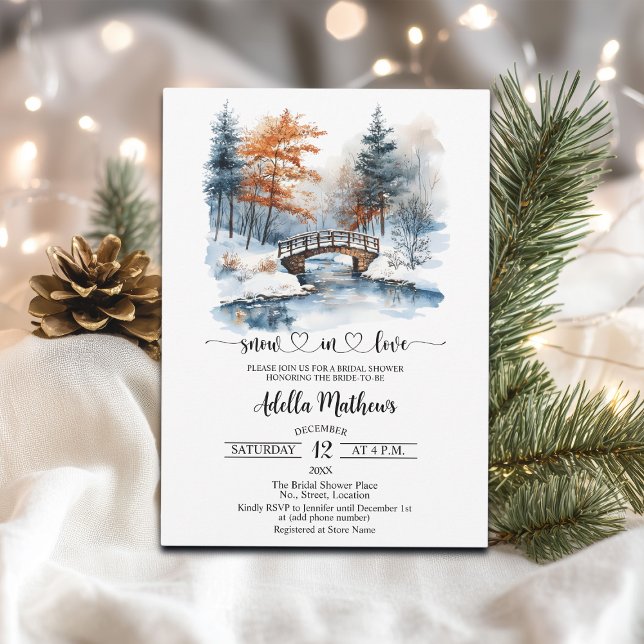 Bridge in Forest Snow in Love Bridal Shower Invitation (Creator Uploaded)