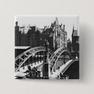 Bridge in the Speicherstadt Hamburg, c.1910 15 Cm Square Badge