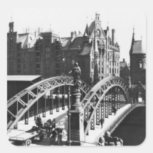 Bridge in the Speicherstadt  Hamburg, c.1910 Square Sticker