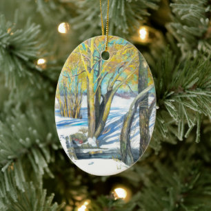 bridge in the winter ceramic tree decoration