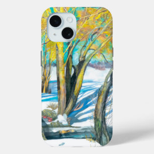 bridge in the winter Watercolor iPhone 15 Case