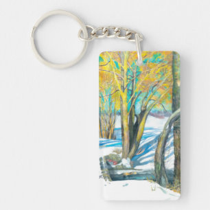 bridge in the winter Watercolor Key Ring