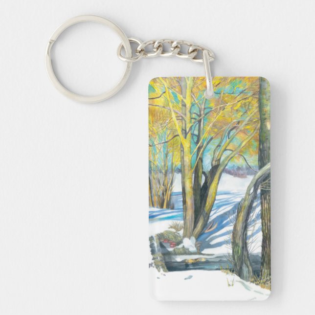 bridge in the winter Watercolor Key Ring (Front)