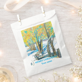 Bridge in the winter Watercolor painting Favour Bags