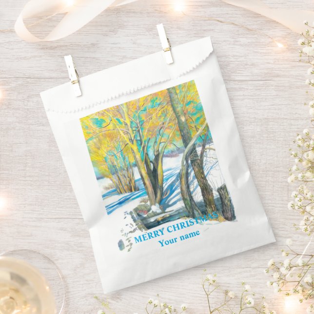 Bridge in the winter  Watercolor painting   Favour Bags (Clipped)