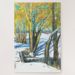 Bridge in the winter Watercolor painting Jigsaw Puzzle