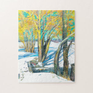 Bridge in the winter Watercolor painting Jigsaw Puzzle