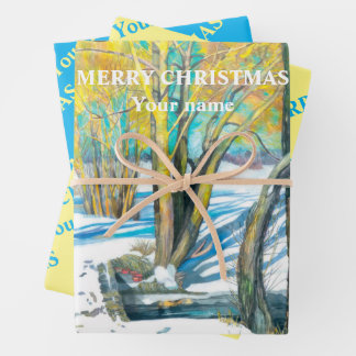 Bridge in the winter  Watercolor painting   Wrapping Paper Sheet