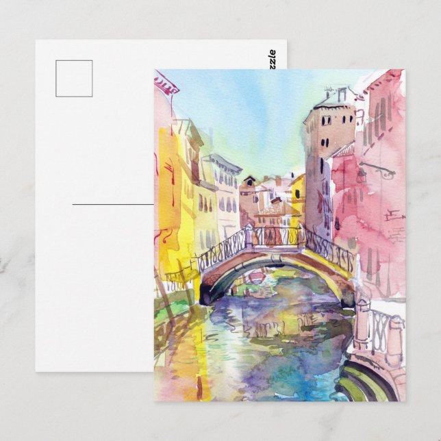 Bridge in Venice, Italy. Watercolor painting art Postcard (Front/Back)