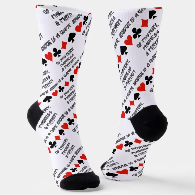 Bridge Is A Game Of Mystery Madness And Mayhem Socks (Angled)