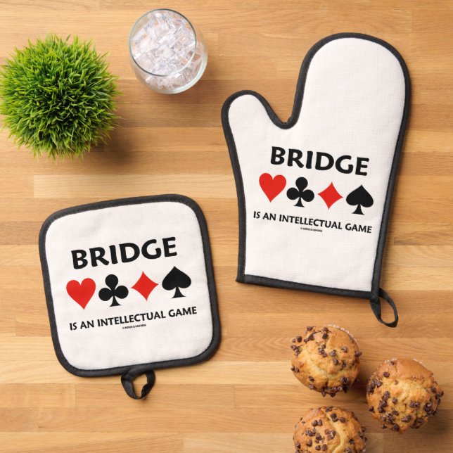 Bridge Is An Intellectual Game Four Card Suits Oven Mitt & Pot Holder Set (Top Down)