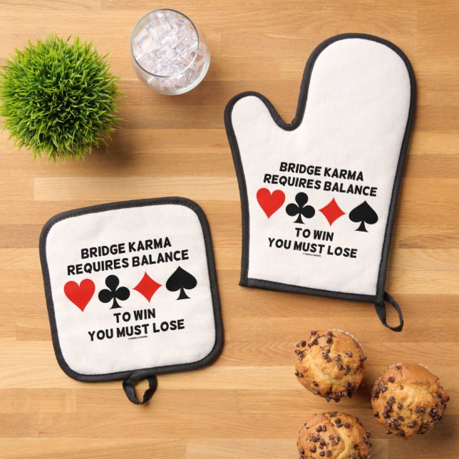 Bridge Karma Requires Balance To Win You Must Lose Oven Mitt & Pot Holder Set (Top Down)