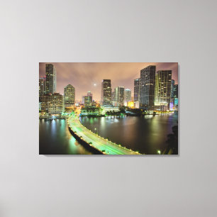 Bridge leads across waterway to downtown Miami Canvas Print