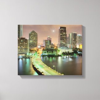 Bridge leads across waterway to downtown Miami Canvas Print