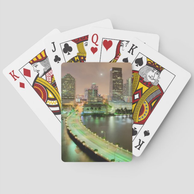 Bridge leads across waterway to downtown Miami Playing Cards (Back)