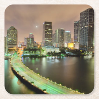 Bridge leads across waterway to downtown Miami Square Paper Coaster
