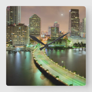 Bridge leads across waterway to downtown Miami Square Wall Clock