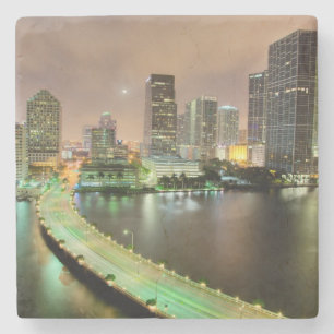 Bridge leads across waterway to downtown Miami Stone Coaster
