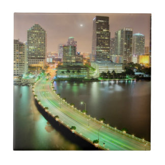 Bridge leads across waterway to downtown Miami Tile