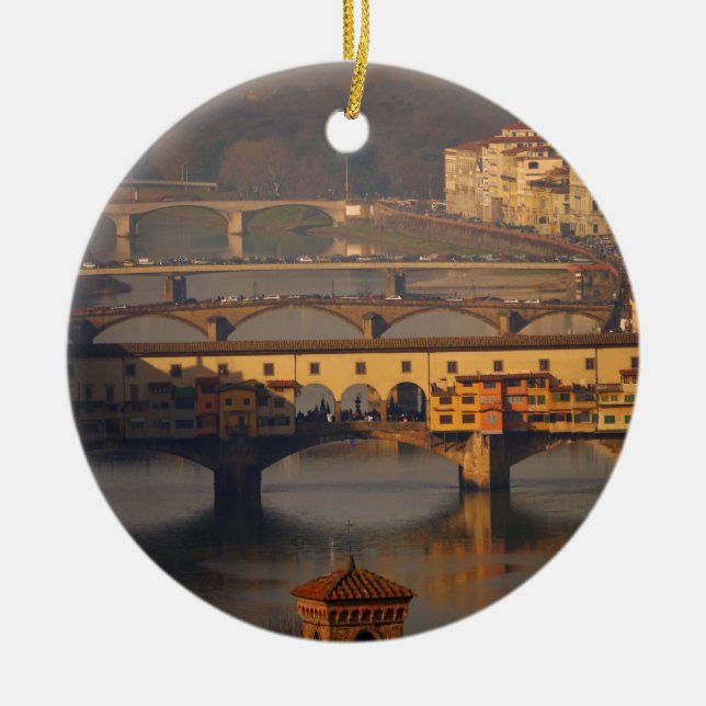 Bridge of Florence, Italy Ceramic Tree Decoration (Front)