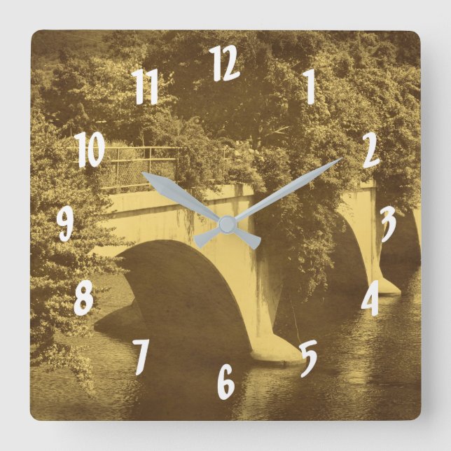 Bridge Of Flowers In Sepia Square Wall Clock (Front)