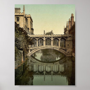 Bridge of Sighs, Cambridge, England vintage Photoc Poster
