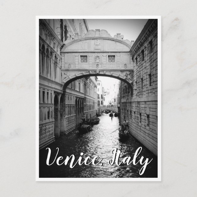 Bridge of Sighs, Venice Italy Black & White Photo Postcard (Front)