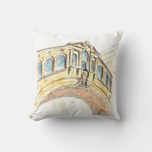 Bridge of Sighs watercolour drawing Cushion (Front)