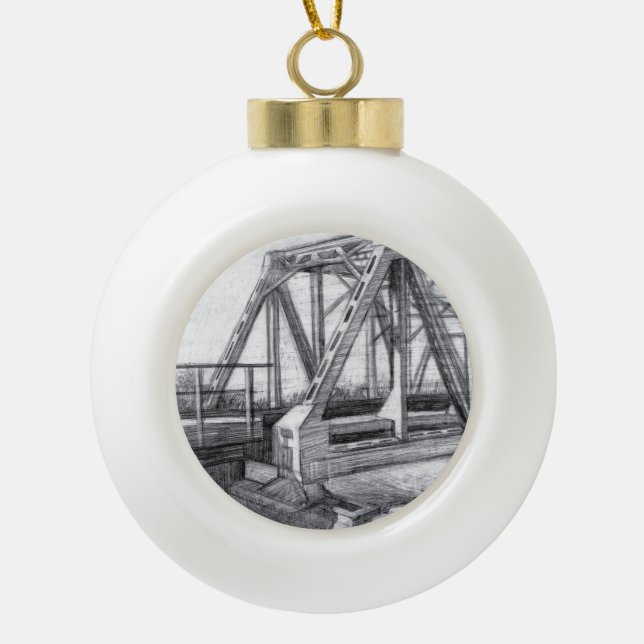 Bridge old ceramic ball christmas ornament (Front)