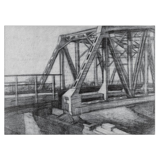 Bridge old pencilart  Monochrome Black & White Cutting Board (Front)