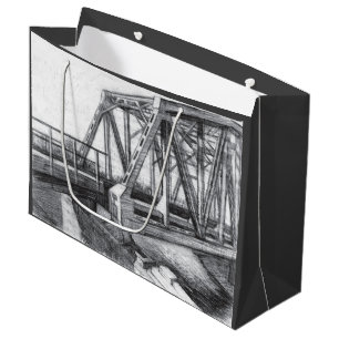 Bridge old pencilart Monochrome Black & White Large Gift Bag