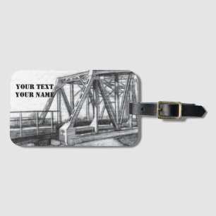 Bridge old pencilart  Monochrome Black & White Luggage Tag