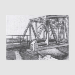 Bridge old pencilart  Monochrome Black & White Tissue Paper