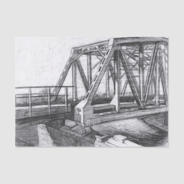 Bridge old pencilart  Monochrome Black & White Tissue Paper (Front)