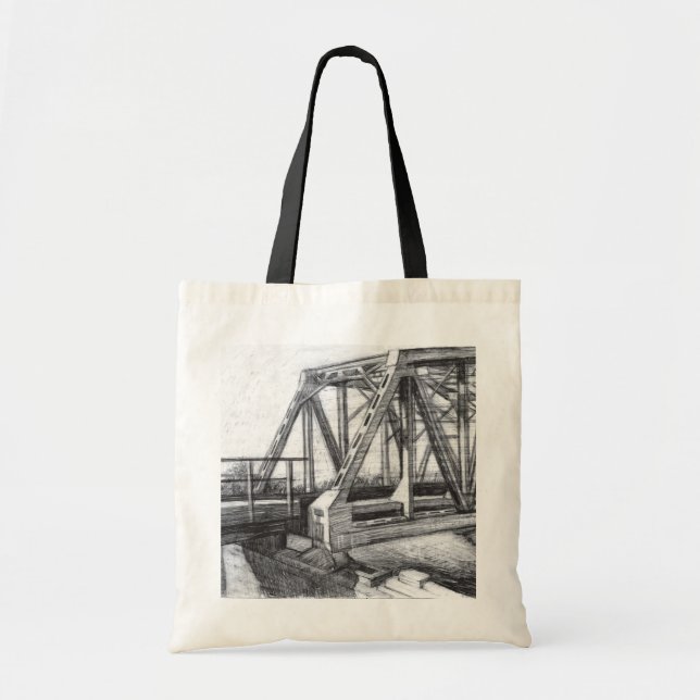 Bridge old pencilart  Monochrome Black & White Tote Bag (Front)
