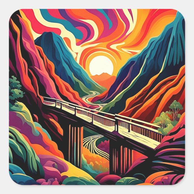 Bridge over ravine 5 square sticker (Front)