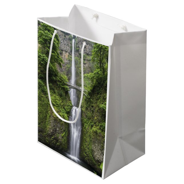 Bridge over Waterfall Landscape Medium Gift Bag (Front Angled)